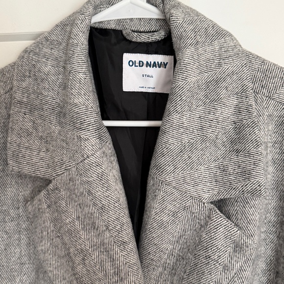 Old Navy long slouchy double-breasted coat Jacket small tall grey Houndstooth - Picture 11 of 14
